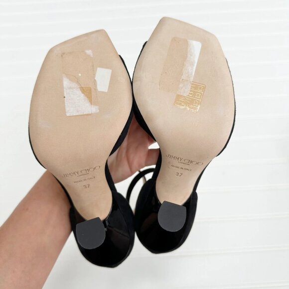 Jimmy Choo Black Suede Reon Sandals Square Toe Ankle Strap 37 - Picture 7 of 8